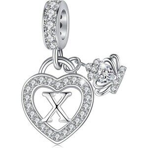 Letter X Letter Charms Silver Heart Alphabet Initial Dangle Charms
